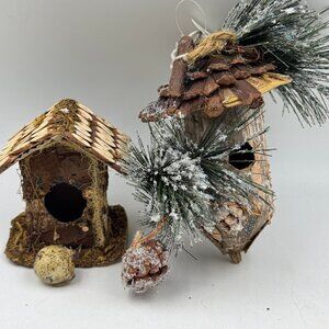 Rustic Birdhouse Ornament Country Christmas Birch Bark Farmhouse Cabin BUNDLE